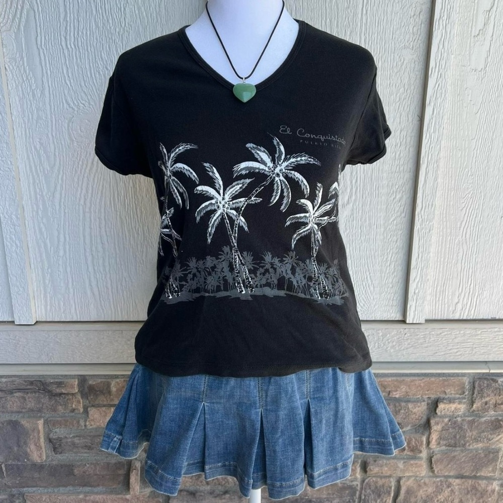 Black Palm-Print V-Neck Tee